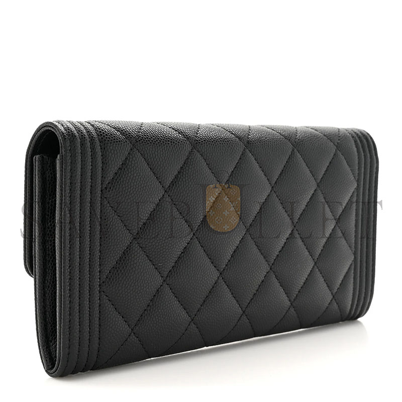 CHANEL MASTER CAVIAR QUILTED LONG BOY FLAP WALLET BLACK A80286 (19*10.5*3cm)